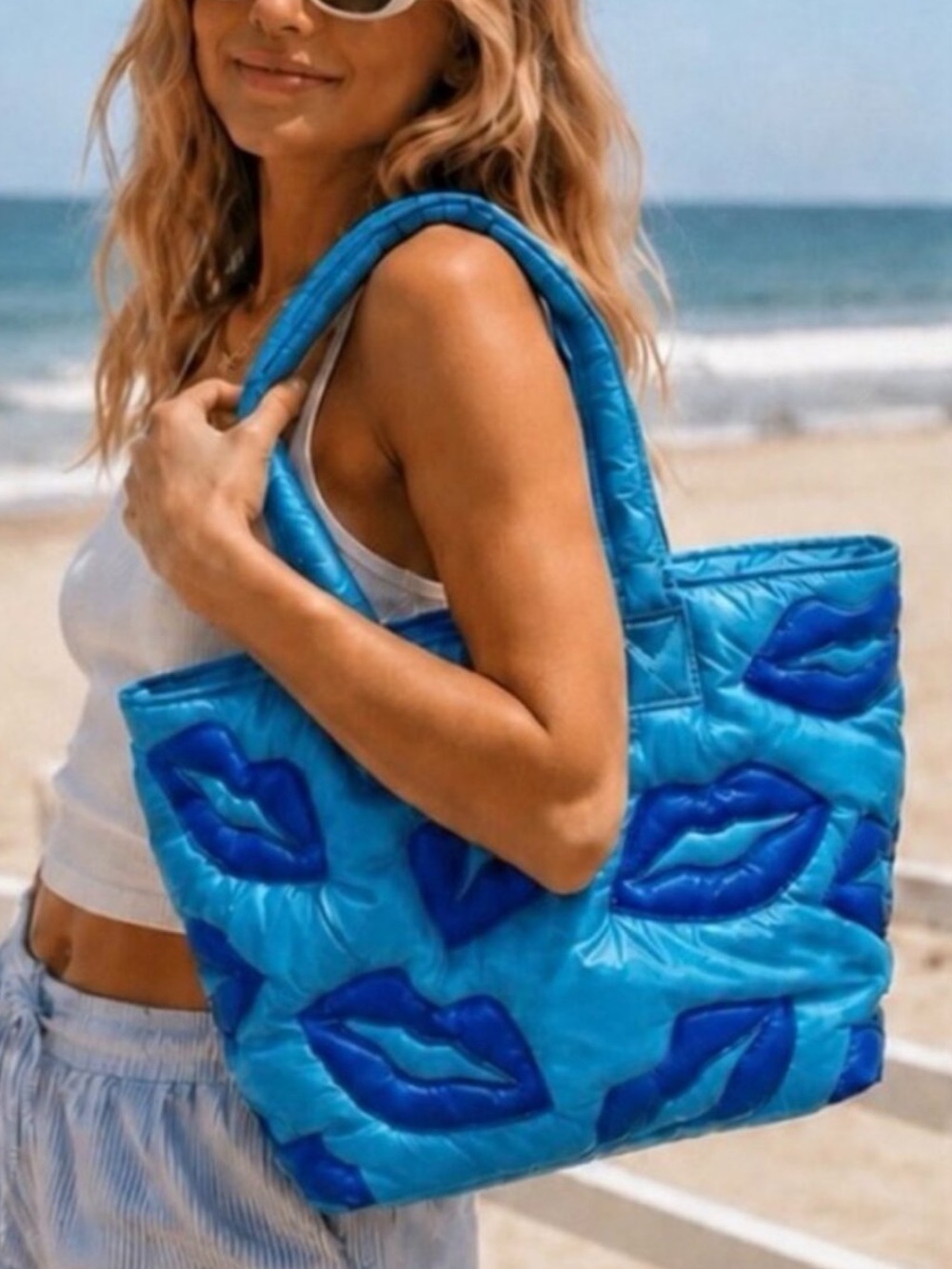Wildfox Blue Lip Puffer Tote Bag